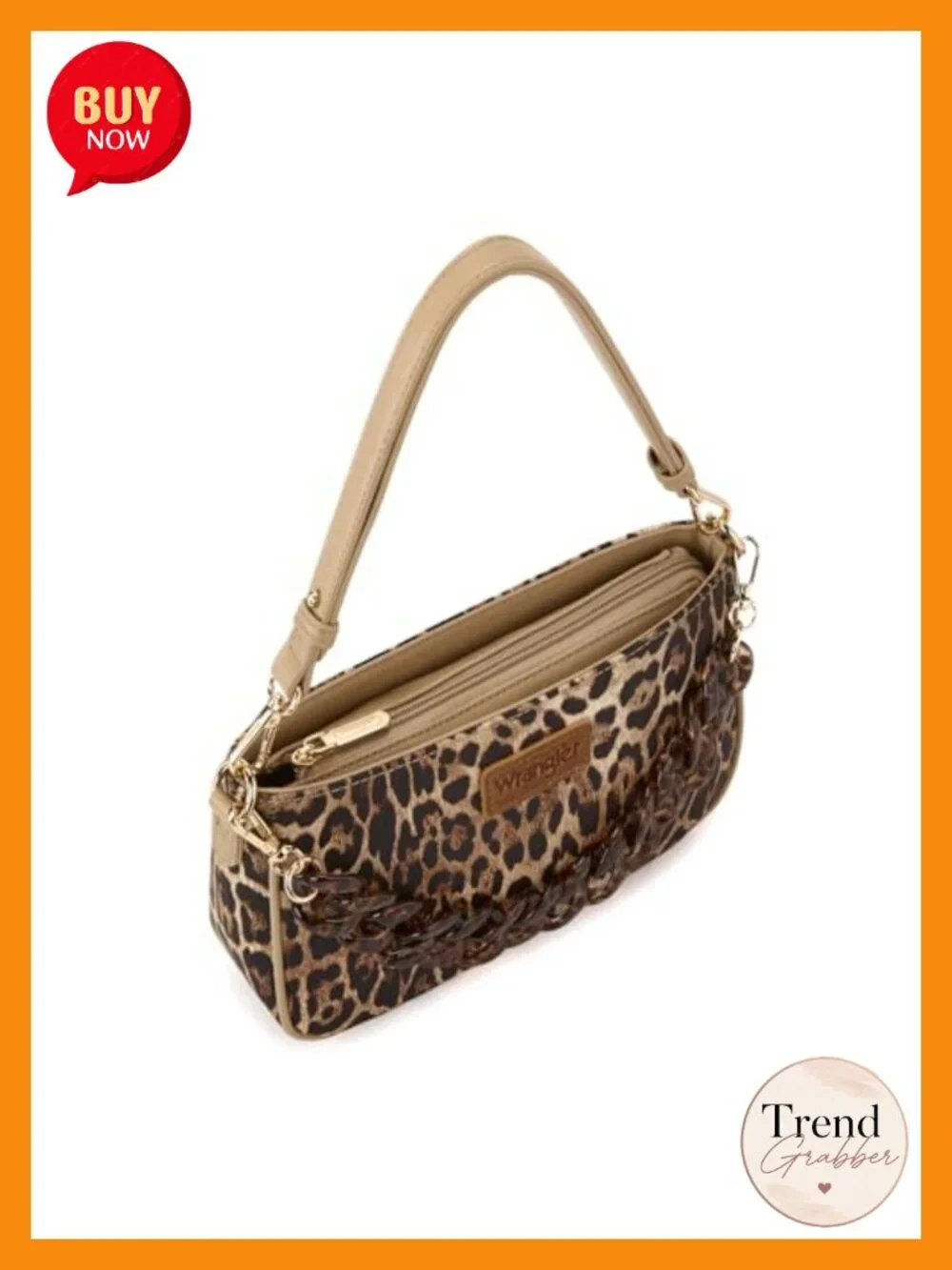 Vintage Cheetah Print Hobo Handbag with Faux Leather & Acrylic Chain Strap